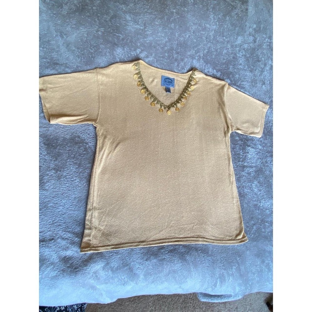 Vintage Silk Cambridge Dry Goods Co Women Medium Goin Beaded Western Shirt s11